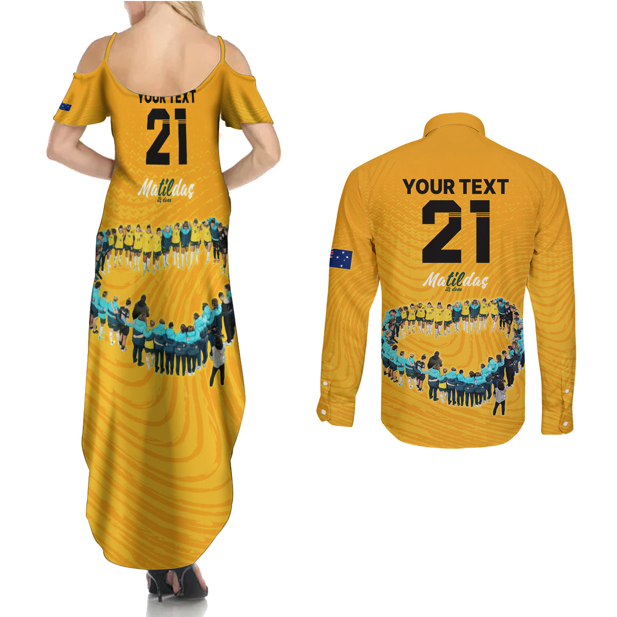 matildas-til-its-done-custom-couples-matching-summer-maxi-dress-and-long-sleeve-button-shirt-australia-womens-soccer-gold-style