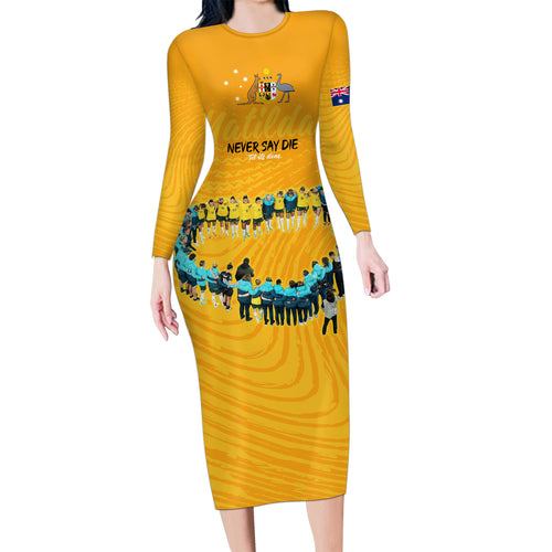 matildas-til-its-done-custom-family-matching-long-sleeve-bodycon-dress-and-hawaiian-shirt-australia-womens-soccer-gold-style