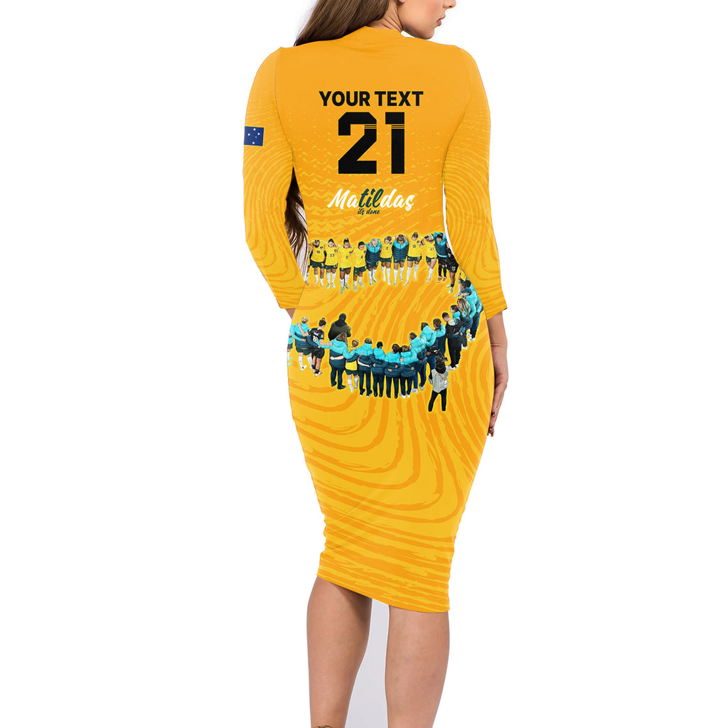 matildas-til-its-done-custom-family-matching-long-sleeve-bodycon-dress-and-hawaiian-shirt-australia-womens-soccer-gold-style