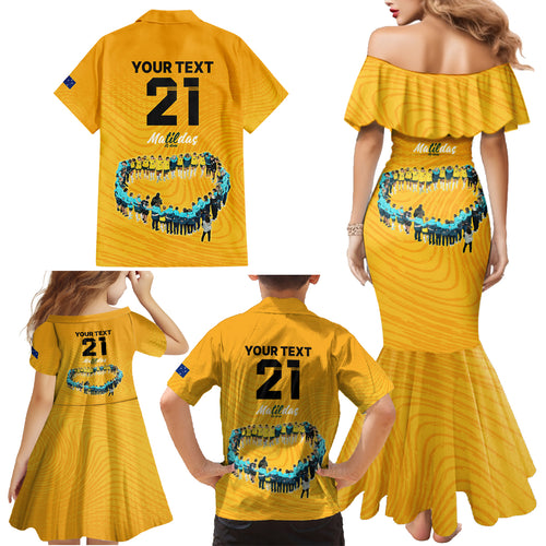 matildas-til-its-done-custom-family-matching-mermaid-dress-and-hawaiian-shirt-australia-womens-soccer-gold-style