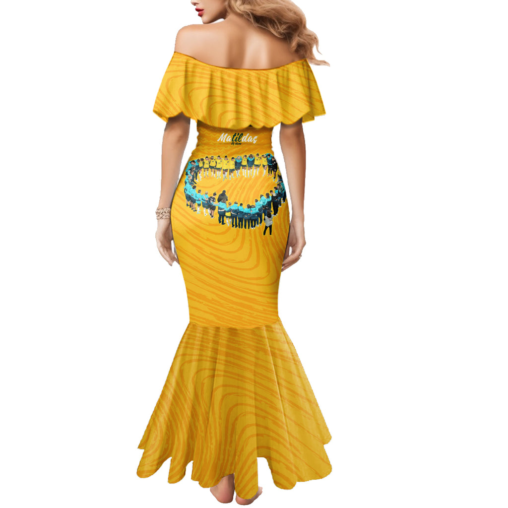 matildas-til-its-done-custom-family-matching-mermaid-dress-and-hawaiian-shirt-australia-womens-soccer-gold-style