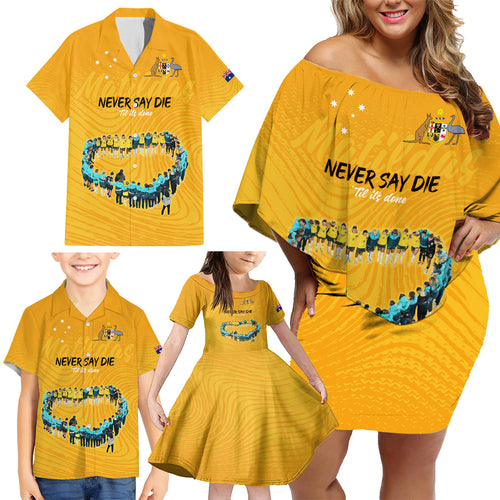 matildas-til-its-done-custom-family-matching-off-shoulder-short-dress-and-hawaiian-shirt-australia-womens-soccer-gold-style