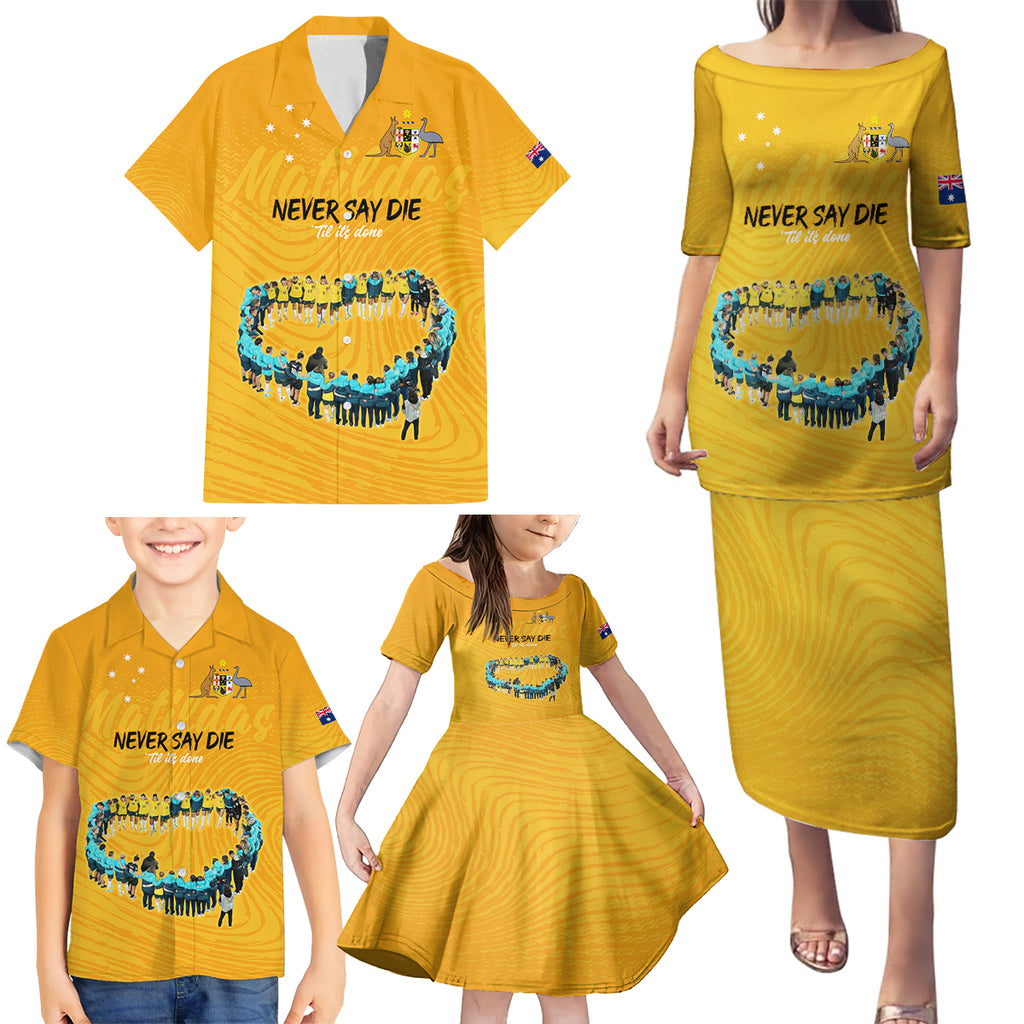 matildas-til-its-done-custom-family-matching-puletasi-dress-and-hawaiian-shirt-australia-womens-soccer-gold-style