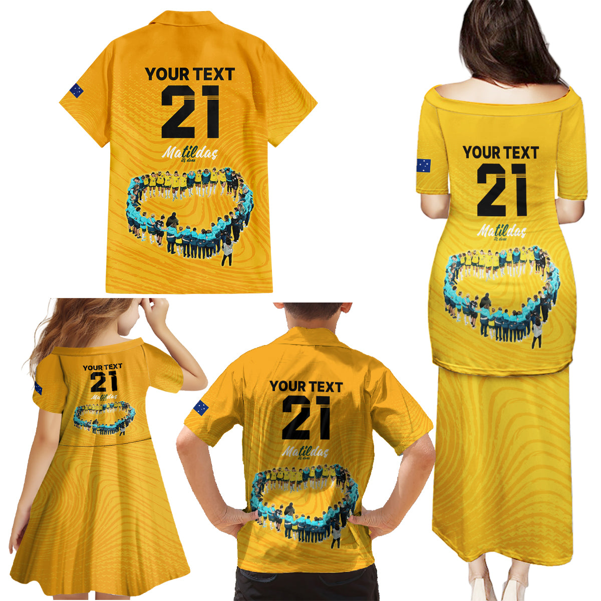 matildas-til-its-done-custom-family-matching-puletasi-dress-and-hawaiian-shirt-australia-womens-soccer-gold-style