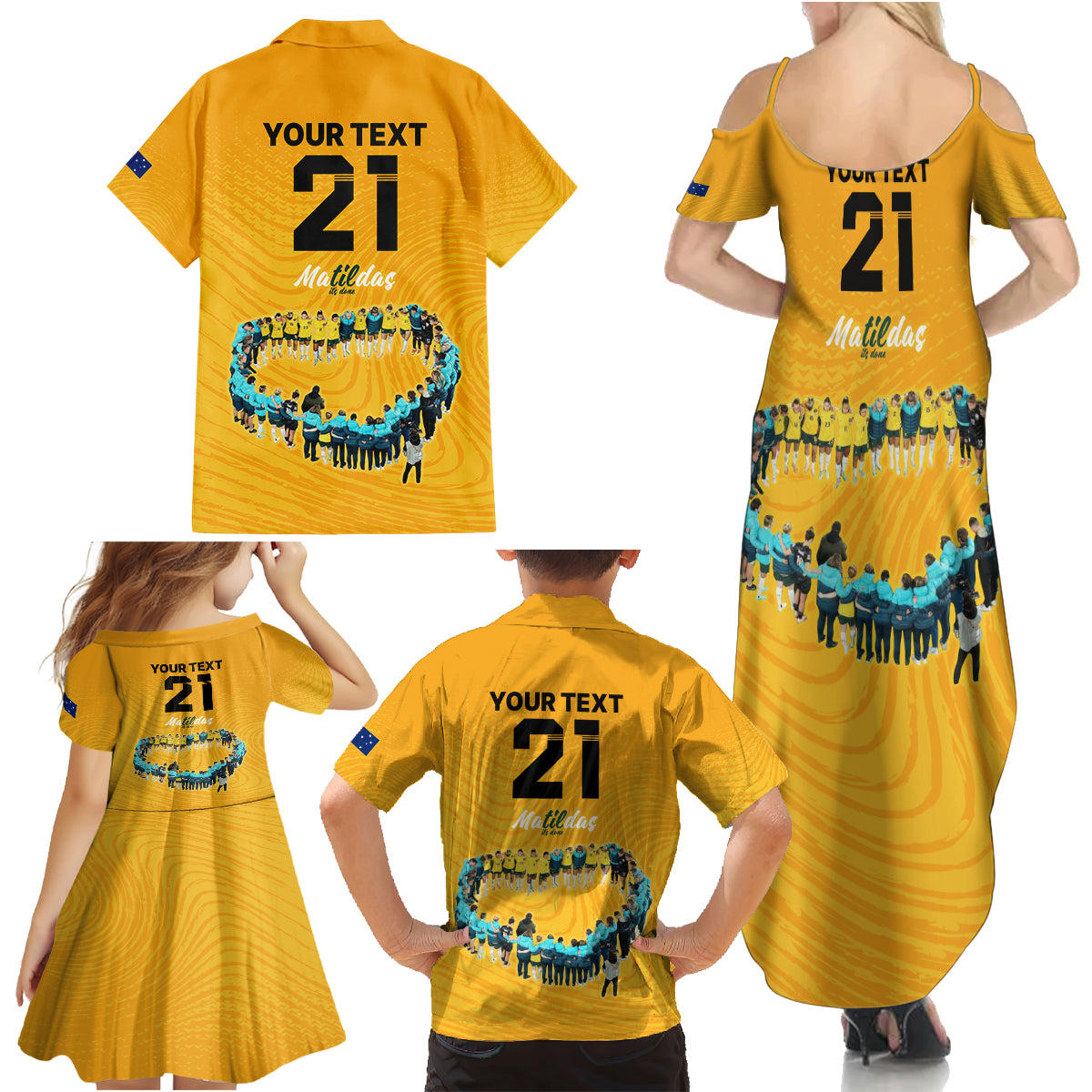matildas-til-its-done-custom-family-matching-summer-maxi-dress-and-hawaiian-shirt-australia-womens-soccer-gold-style