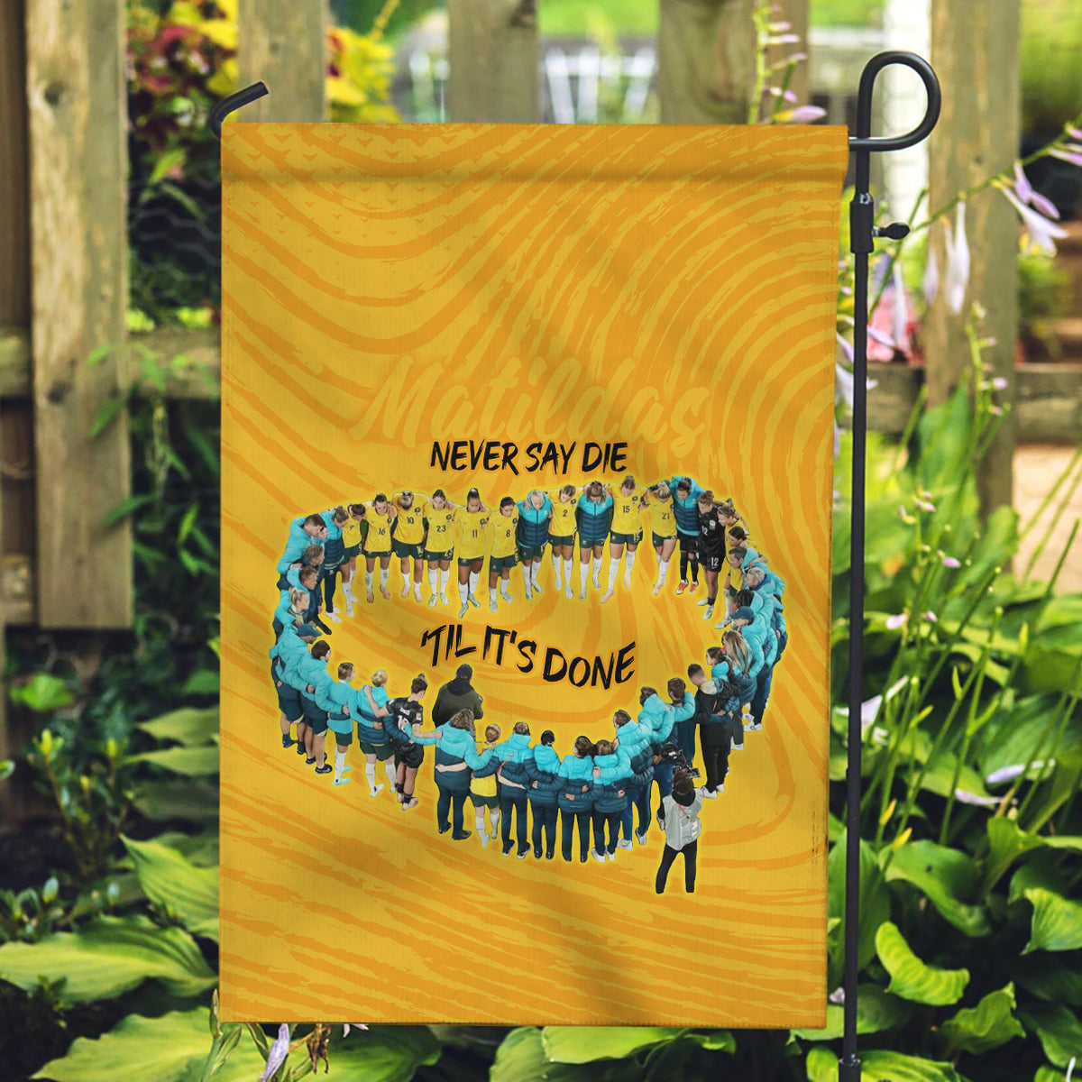 matildas-til-its-done-custom-garden-flag-australia-womens-soccer-gold-style