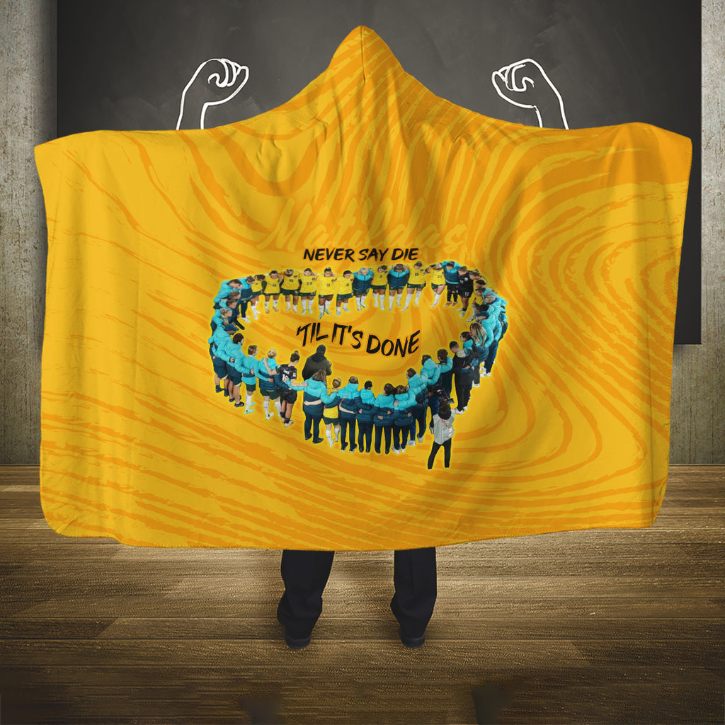 matildas-til-its-done-custom-hooded-blanket-australia-womens-soccer-gold-style