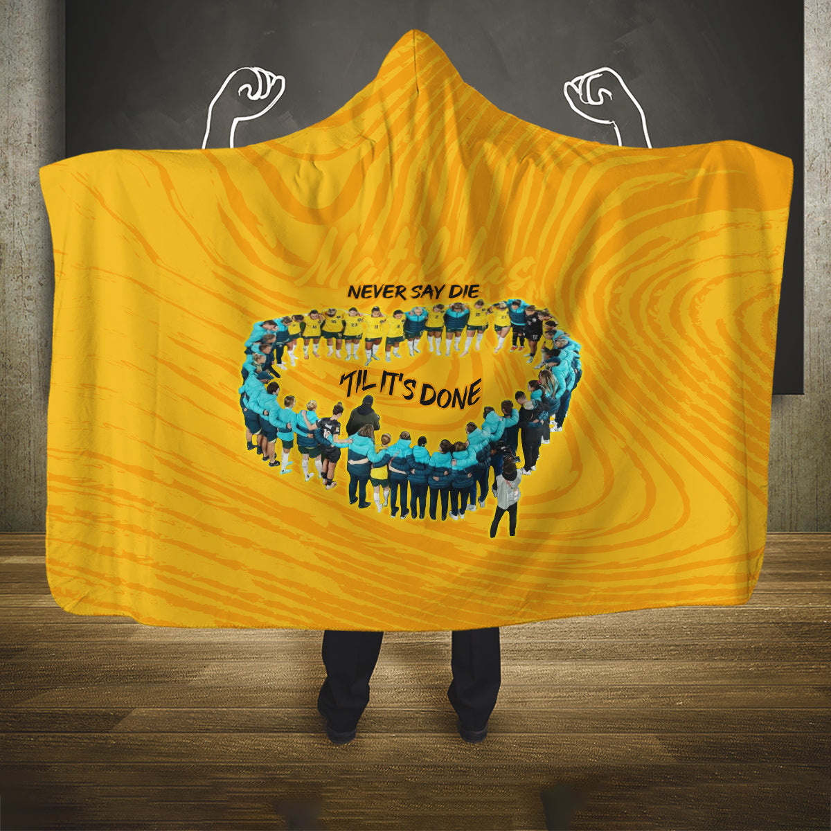 matildas-til-its-done-custom-hooded-blanket-australia-womens-soccer-gold-style