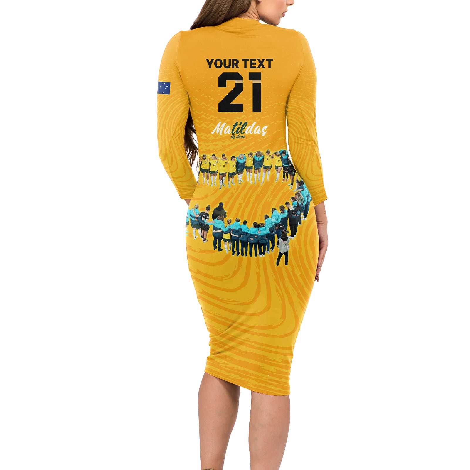 matildas-til-its-done-custom-long-sleeve-bodycon-dress-australia-womens-soccer-gold-style