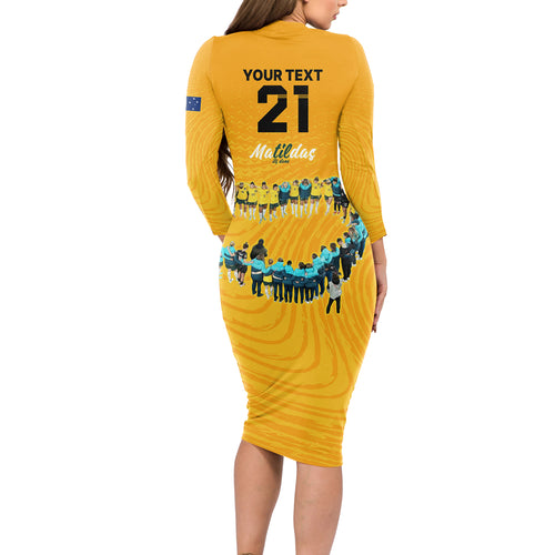 matildas-til-its-done-custom-long-sleeve-bodycon-dress-australia-womens-soccer-gold-style