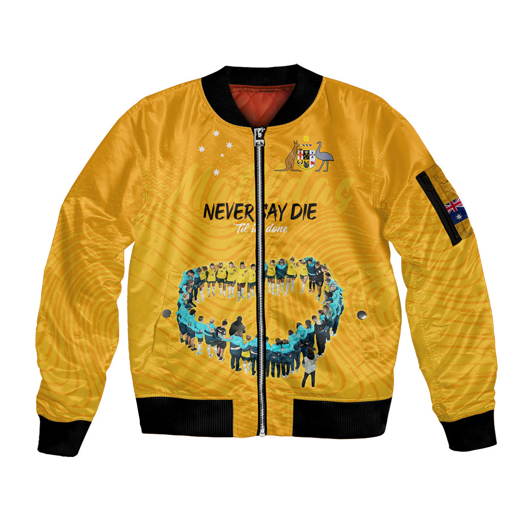 matildas-til-its-done-custom-sleeve-zip-bomber-jacket-australia-womens-soccer-gold-style