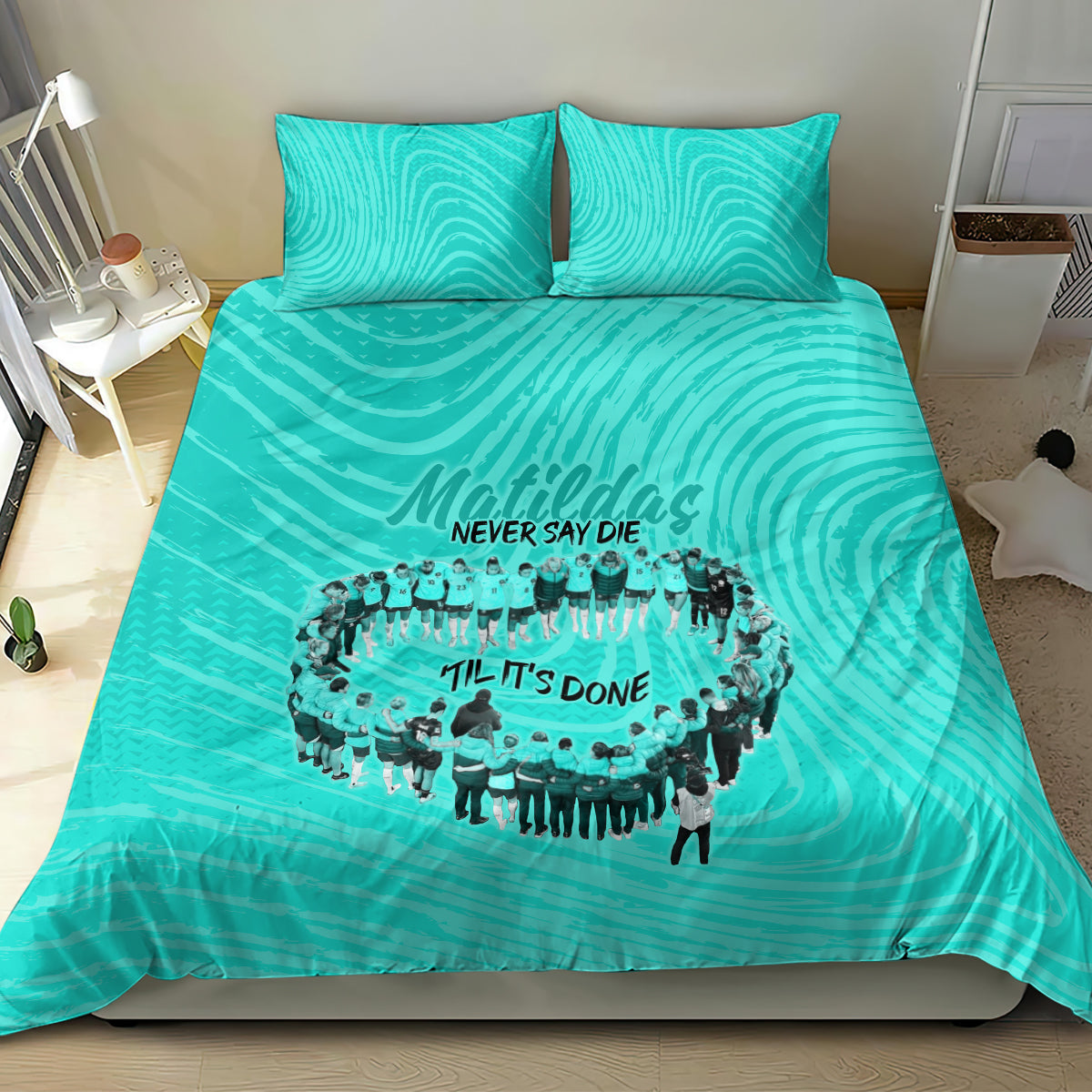 matildas-til-its-done-custom-bedding-set-australia-womens-soccer-turquoise-style