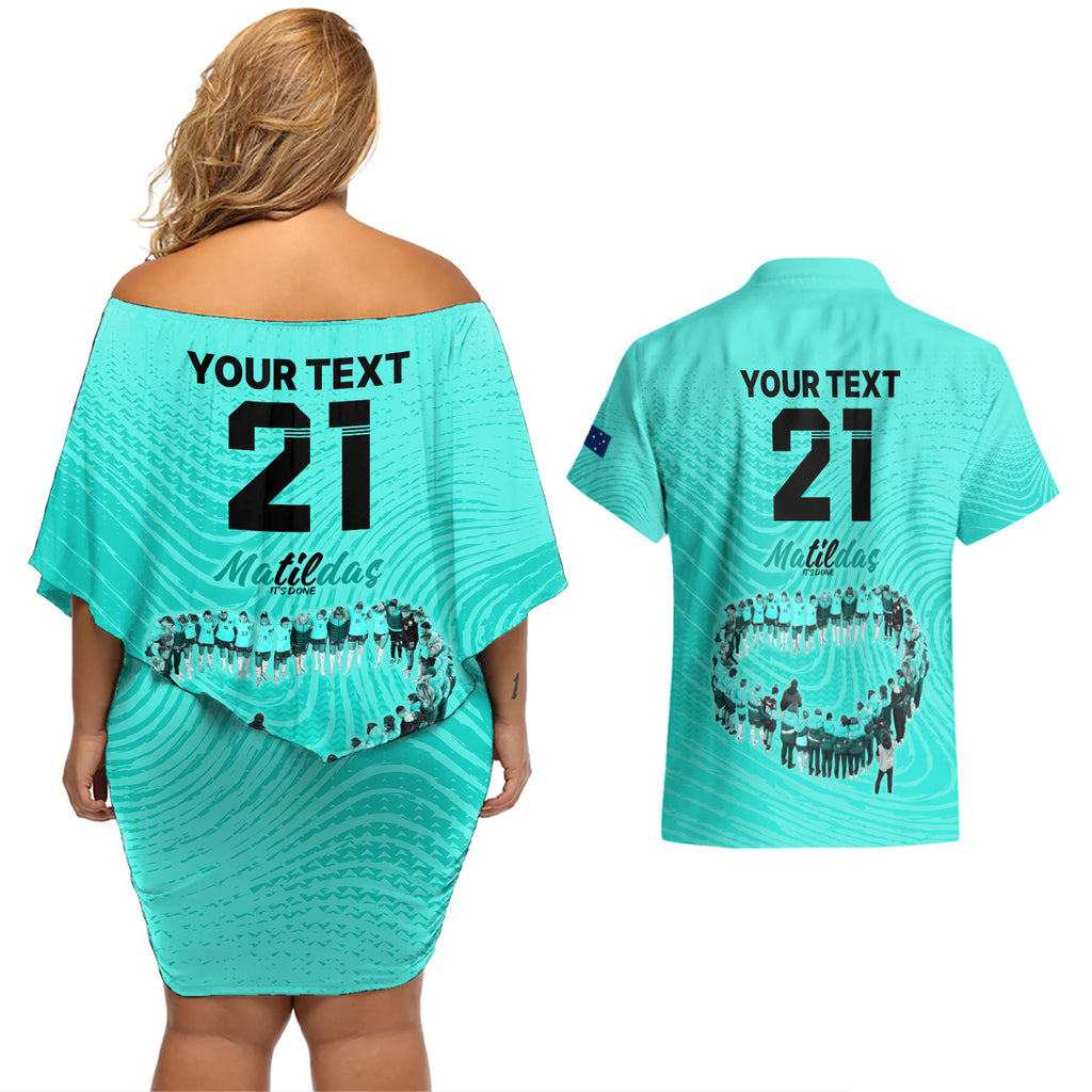 matildas-til-its-done-custom-couples-matching-off-shoulder-short-dress-and-hawaiian-shirt-australia-womens-soccer-turquoise-style