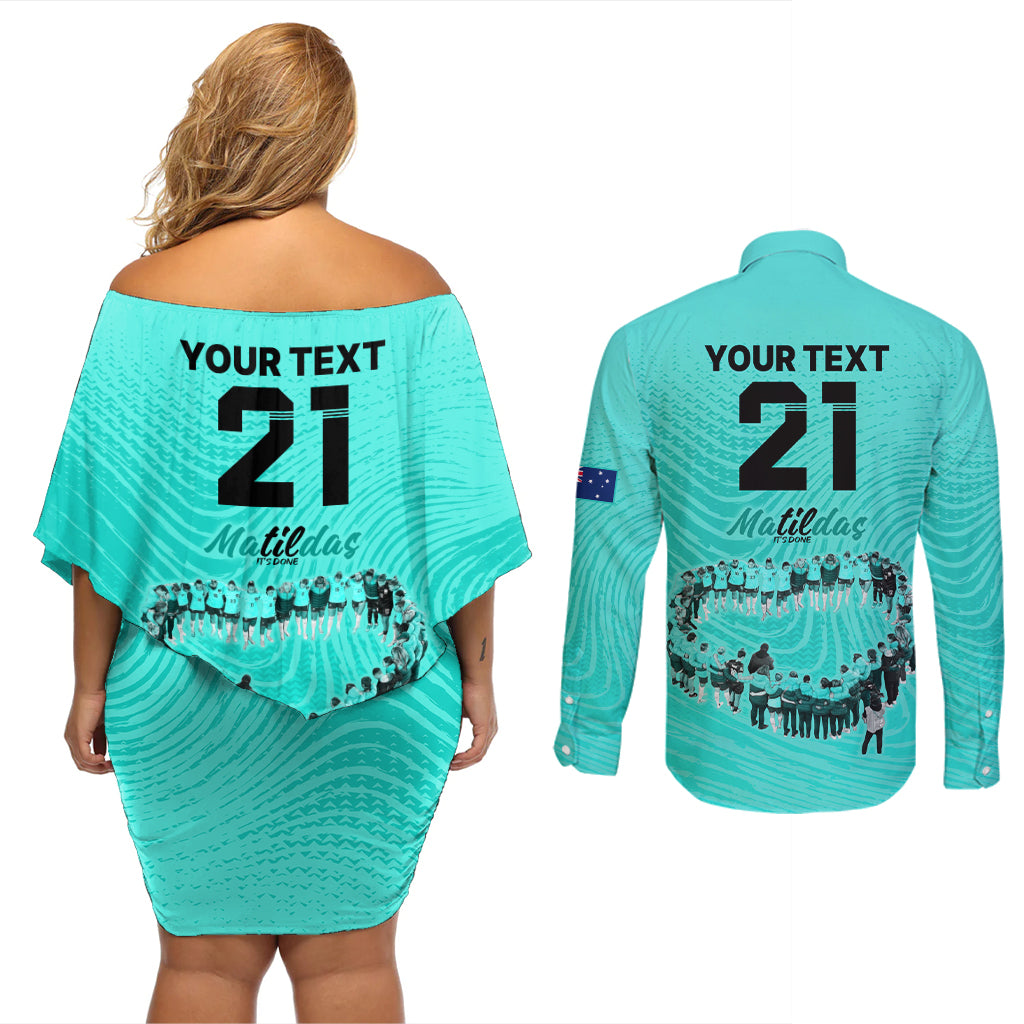 matildas-til-its-done-custom-couples-matching-off-shoulder-short-dress-and-long-sleeve-button-shirt-australia-womens-soccer-turquoise-style