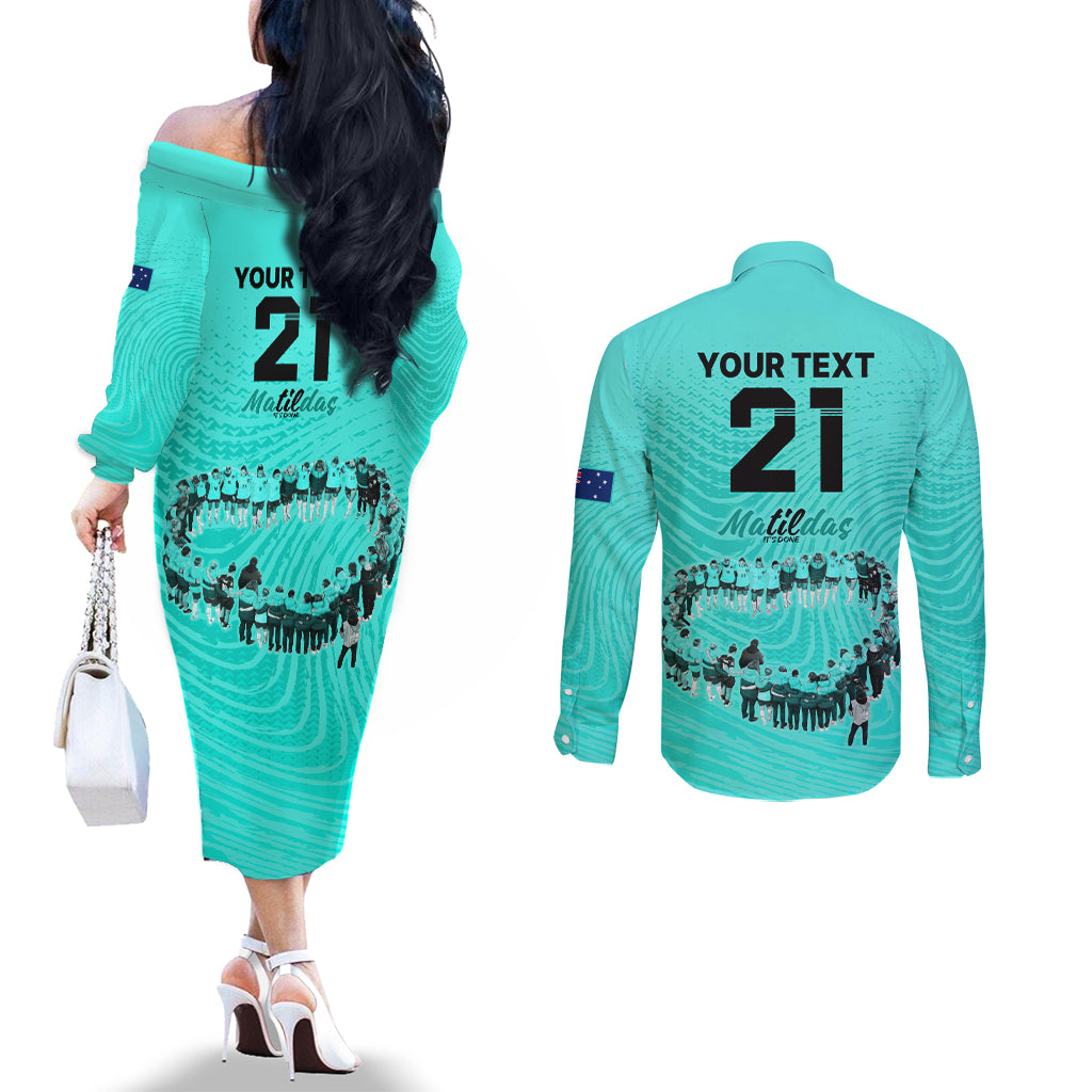 matildas-til-its-done-custom-couples-matching-off-the-shoulder-long-sleeve-dress-and-long-sleeve-button-shirt-australia-womens-soccer-turquoise-style
