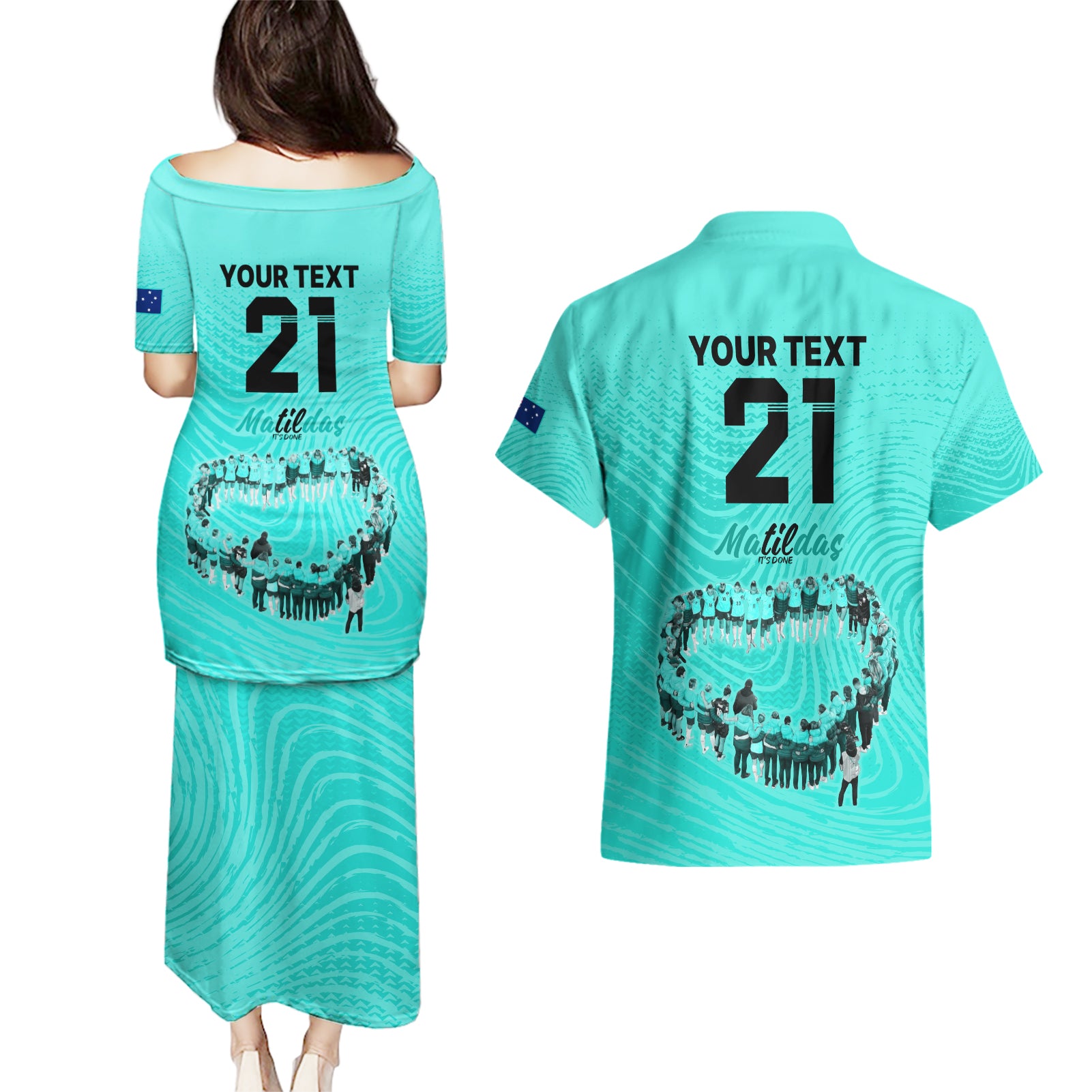 matildas-til-its-done-custom-couples-matching-puletasi-dress-and-hawaiian-shirt-australia-womens-soccer-turquoise-style
