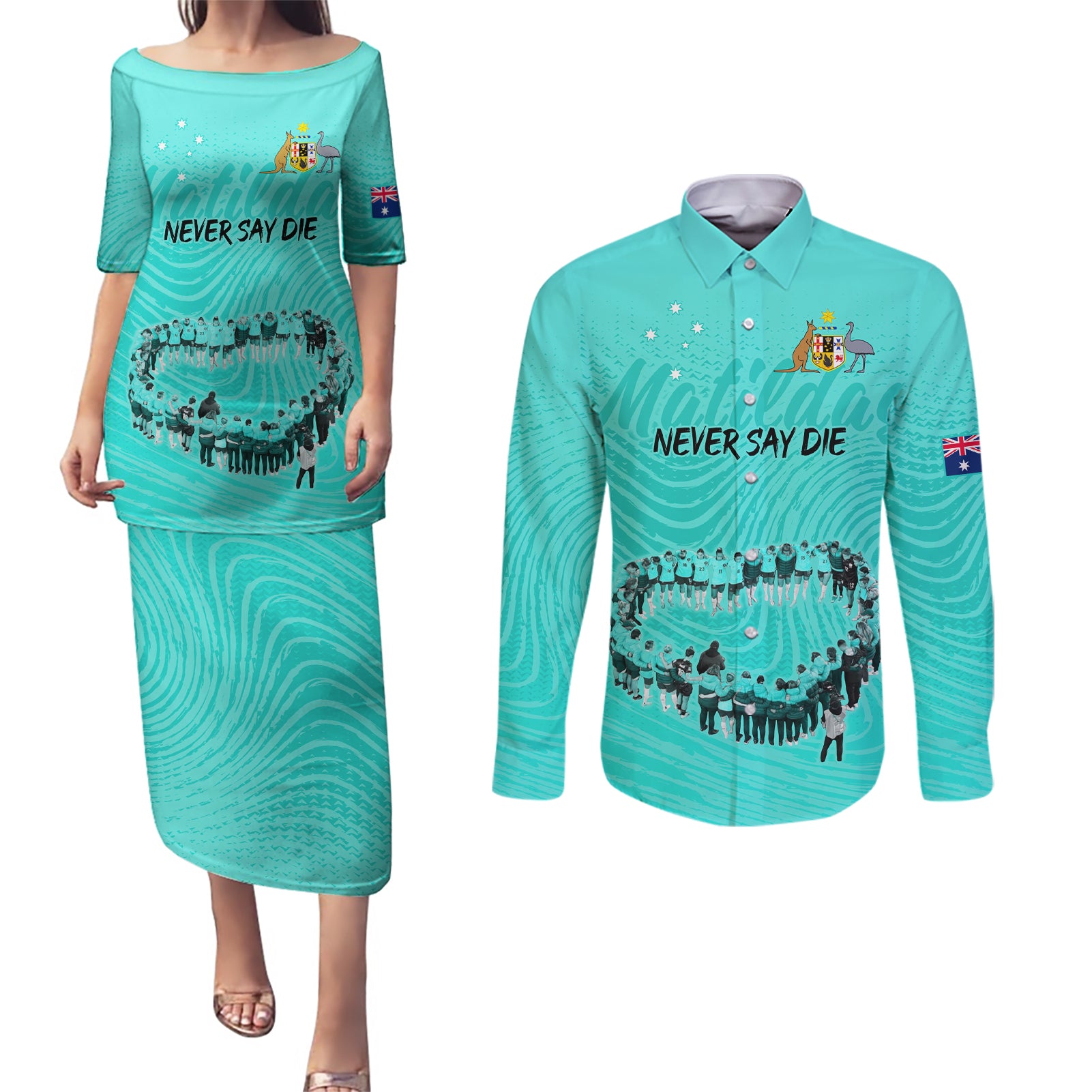 matildas-til-its-done-custom-couples-matching-puletasi-dress-and-long-sleeve-button-shirt-australia-womens-soccer-turquoise-style