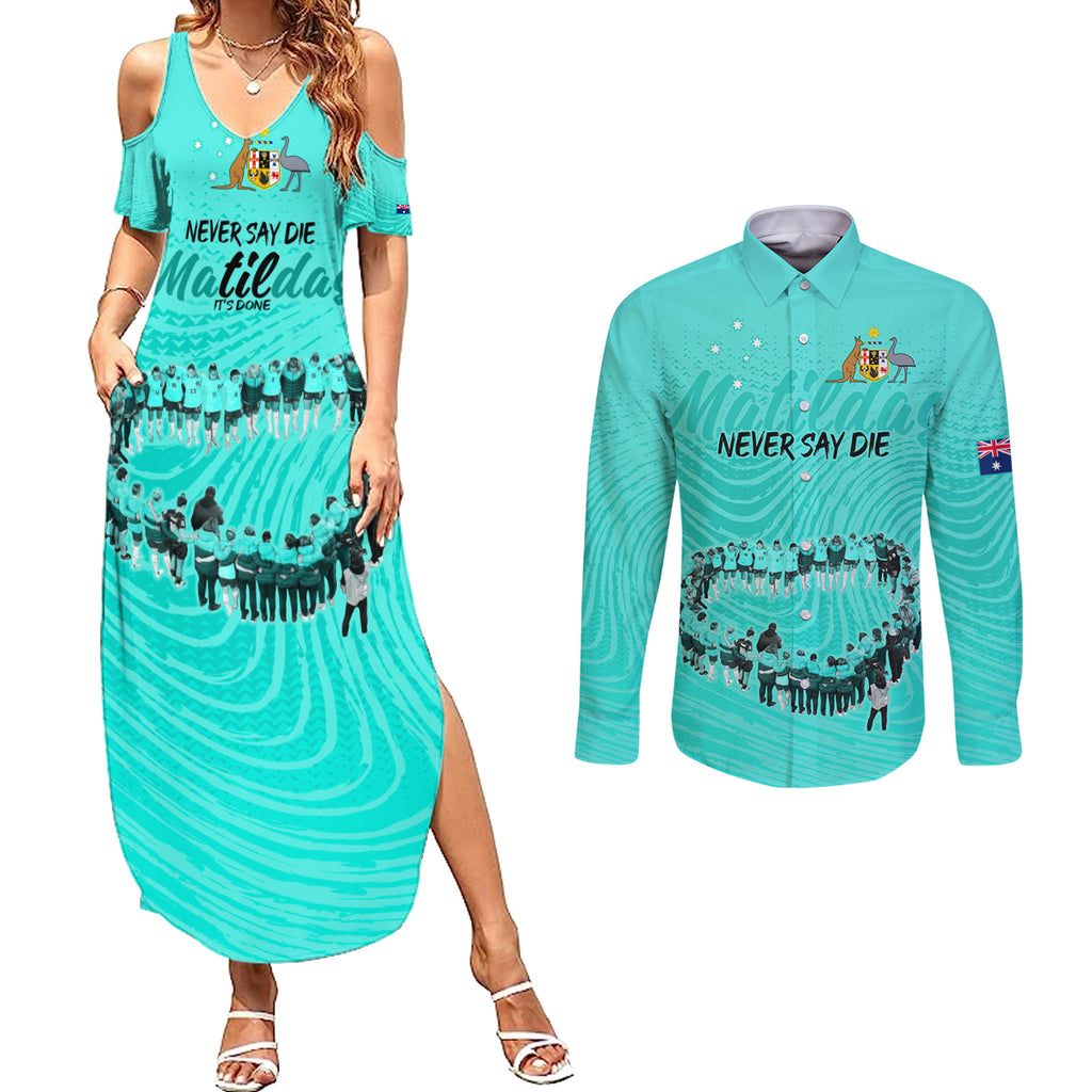 matildas-til-its-done-custom-couples-matching-summer-maxi-dress-and-long-sleeve-button-shirt-australia-womens-soccer-turquoise-style