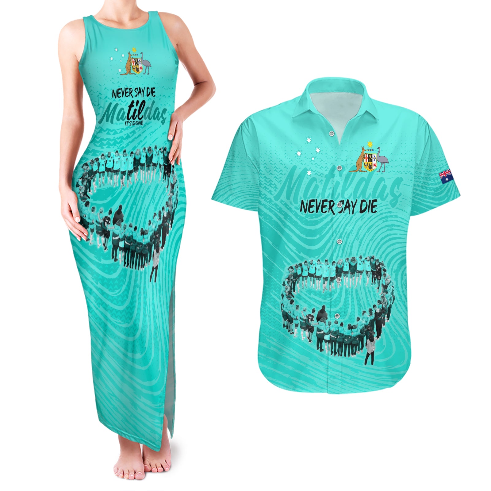 matildas-til-its-done-custom-couples-matching-tank-maxi-dress-and-hawaiian-shirt-australia-womens-soccer-turquoise-style