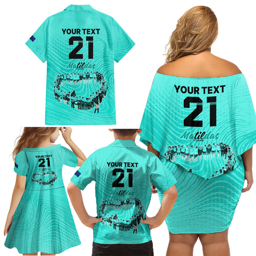 matildas-til-its-done-custom-family-matching-off-shoulder-short-dress-and-hawaiian-shirt-australia-womens-soccer-turquoise-style