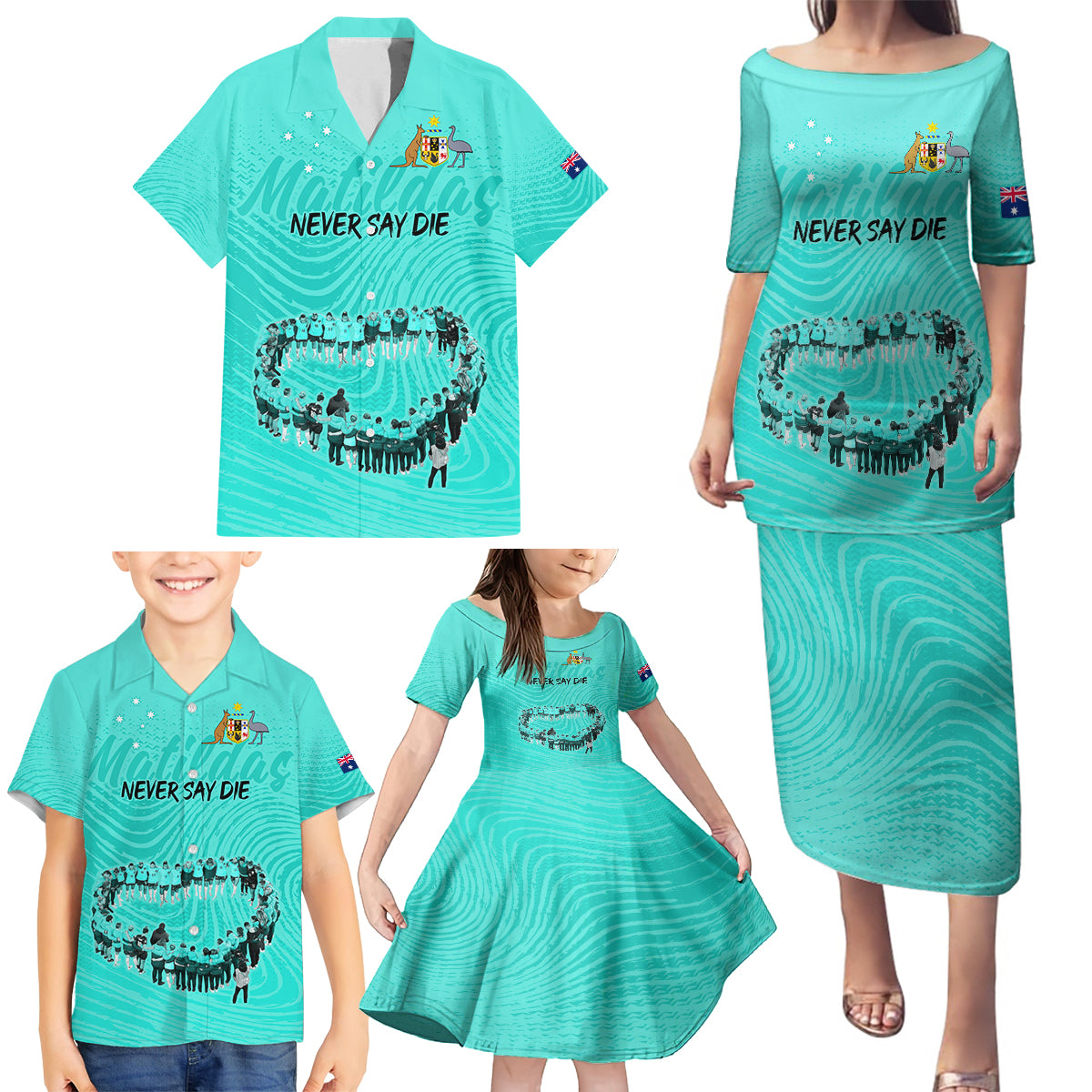 matildas-til-its-done-custom-family-matching-puletasi-dress-and-hawaiian-shirt-australia-womens-soccer-turquoise-style