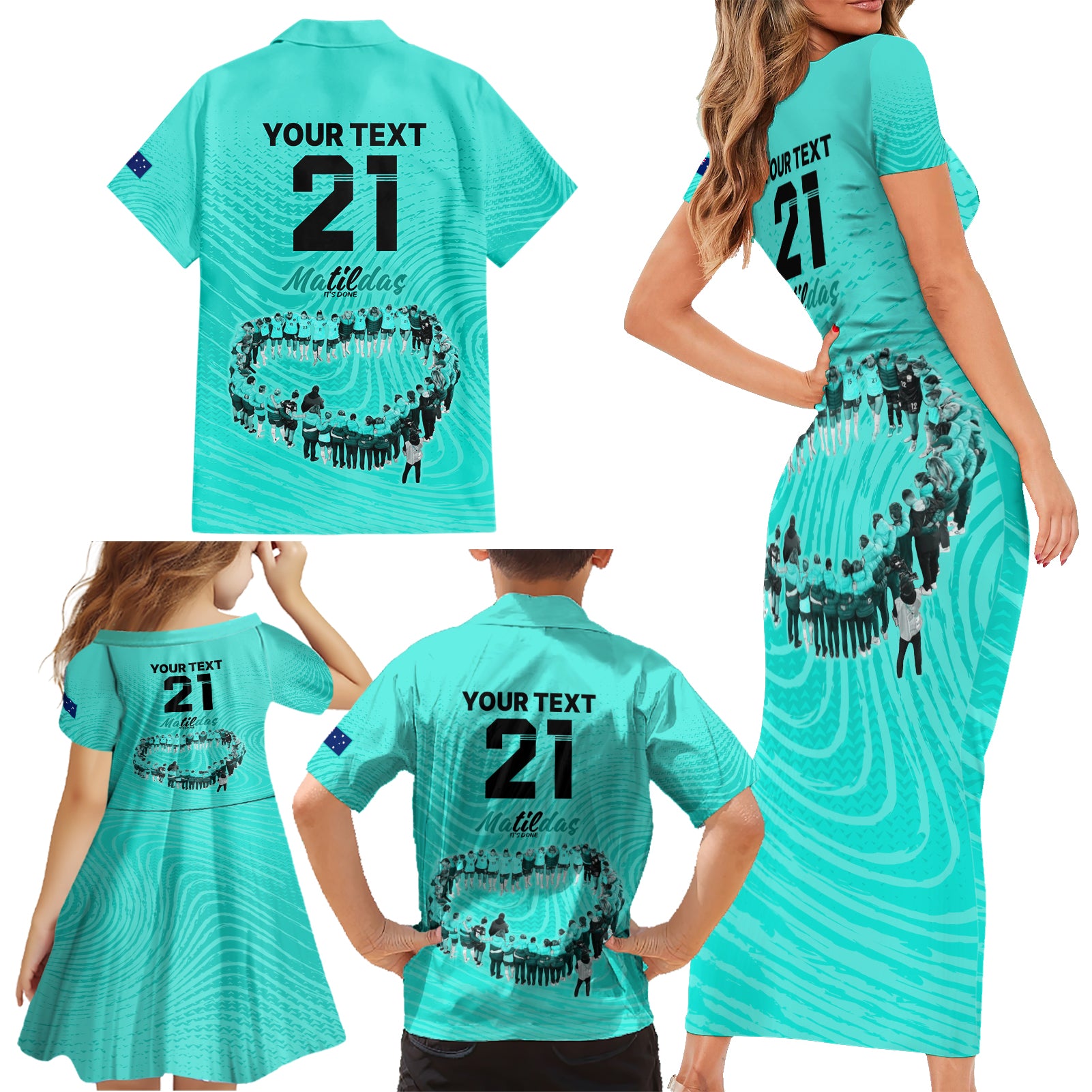 matildas-til-its-done-custom-family-matching-short-sleeve-bodycon-dress-and-hawaiian-shirt-australia-womens-soccer-turquoise-style
