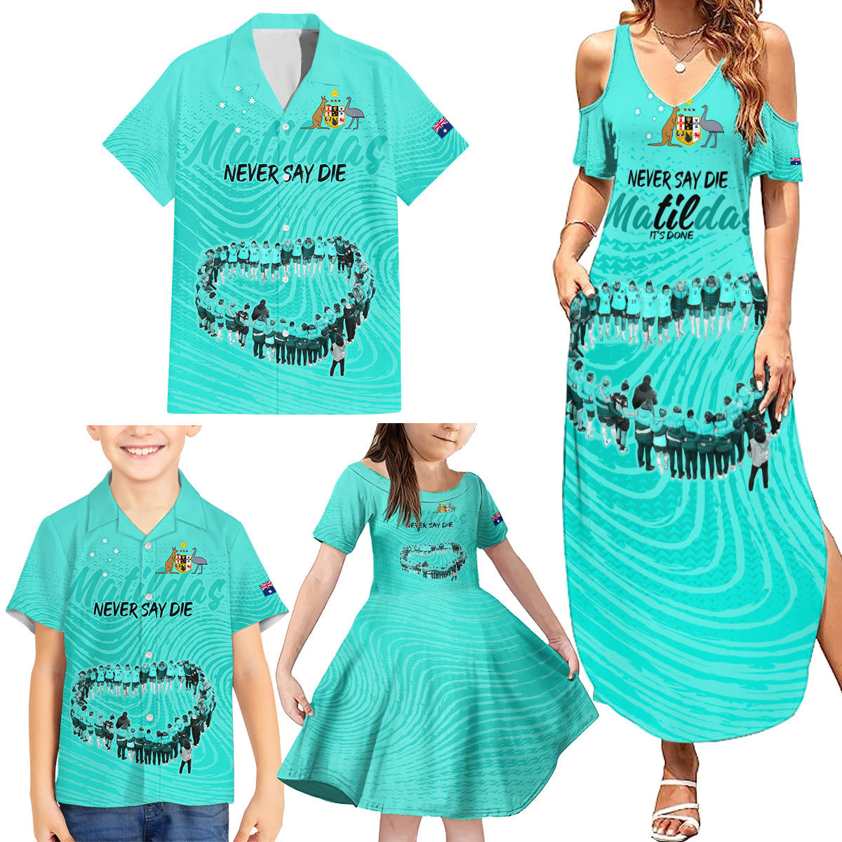 matildas-til-its-done-custom-family-matching-summer-maxi-dress-and-hawaiian-shirt-australia-womens-soccer-turquoise-style