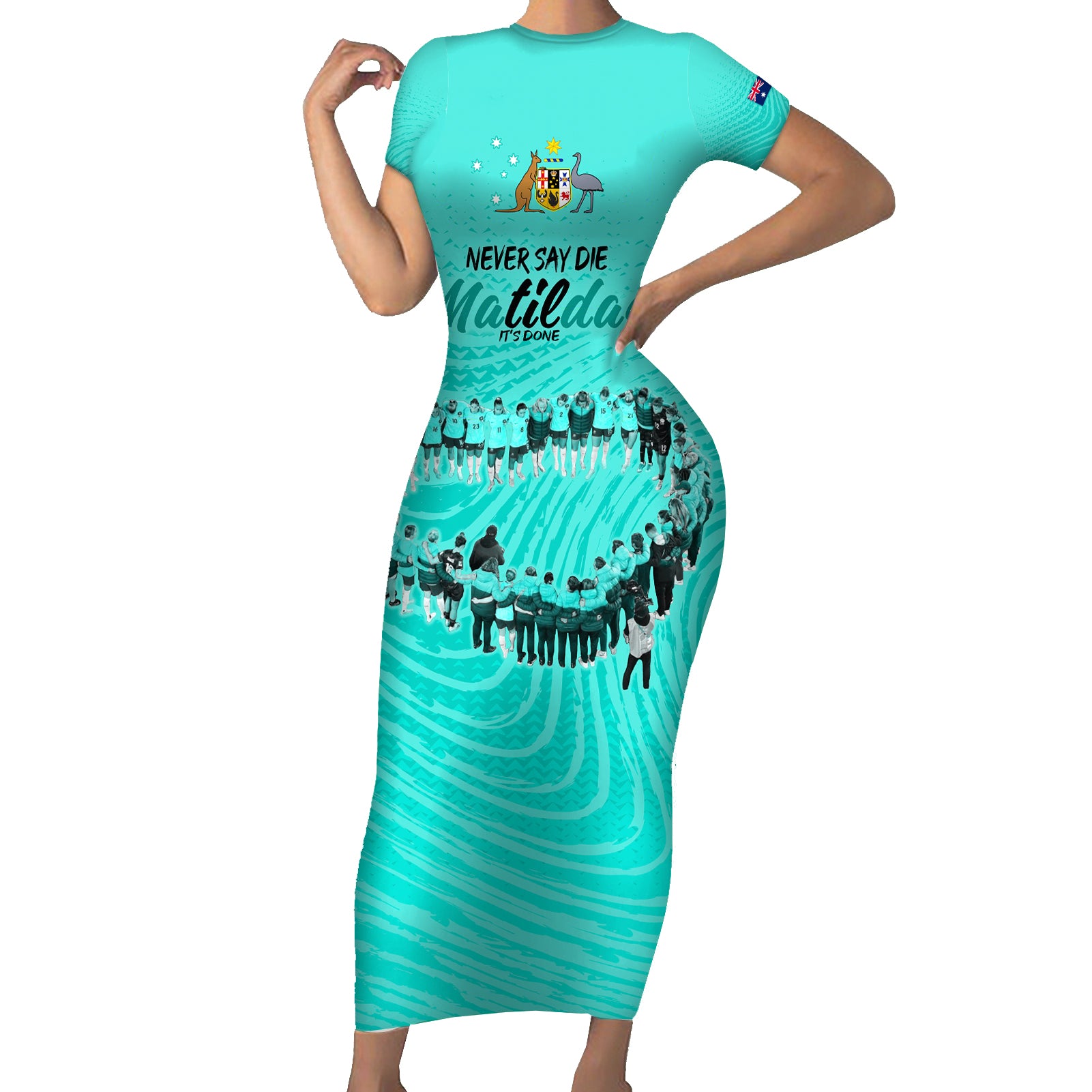 matildas-til-its-done-custom-short-sleeve-bodycon-dress-australia-womens-soccer-turquoise-style