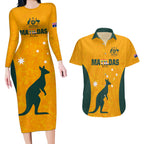custom-australia-matildas-pride-with-kangaroo-couples-matching-long-sleeve-bodycon-dress-and-hawaiian-shirt