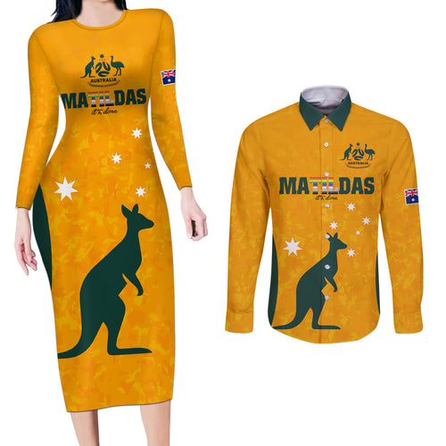 custom-australia-matildas-pride-with-kangaroo-couples-matching-long-sleeve-bodycon-dress-and-long-sleeve-button-shirt