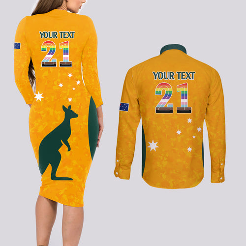 custom-australia-matildas-pride-with-kangaroo-couples-matching-long-sleeve-bodycon-dress-and-long-sleeve-button-shirt