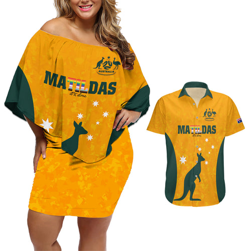 custom-australia-matildas-pride-with-kangaroo-couples-matching-off-shoulder-short-dress-and-hawaiian-shirt