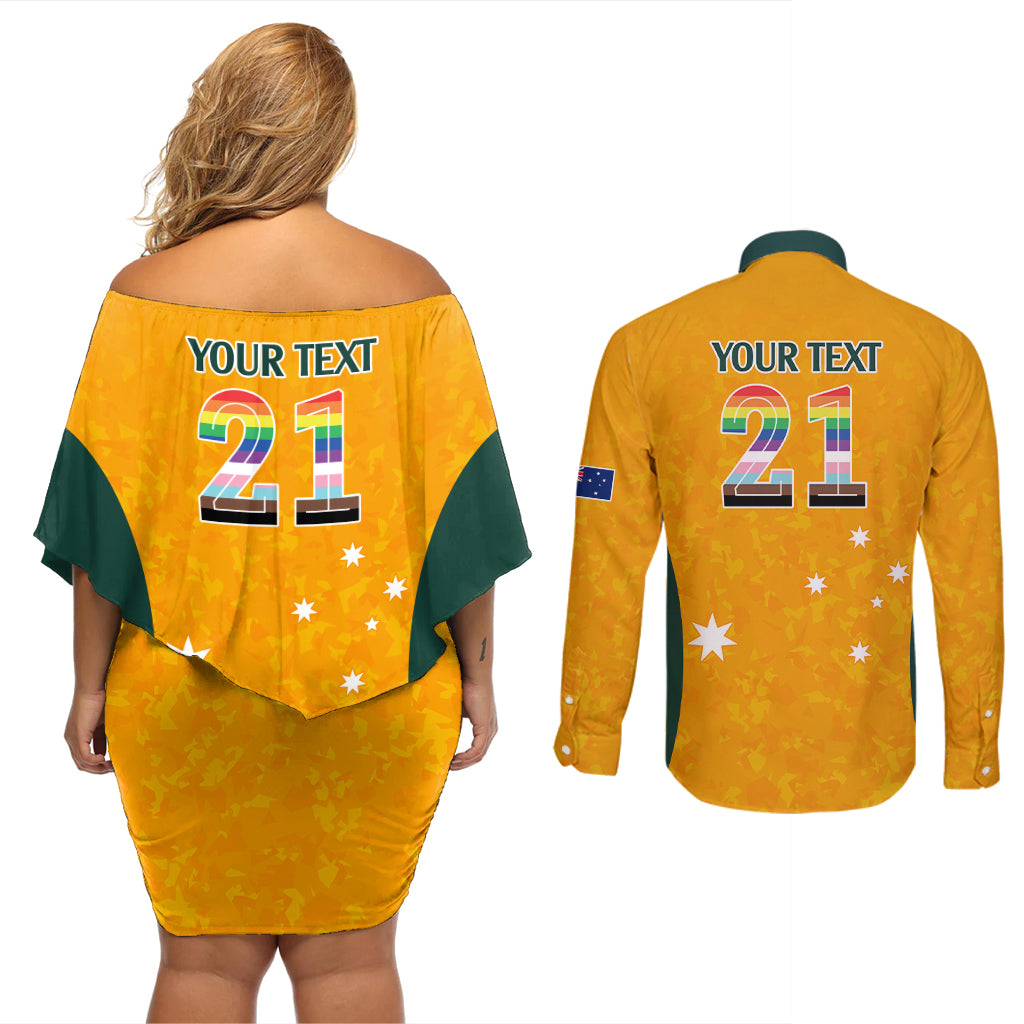 custom-australia-matildas-pride-with-kangaroo-couples-matching-off-shoulder-short-dress-and-long-sleeve-button-shirt
