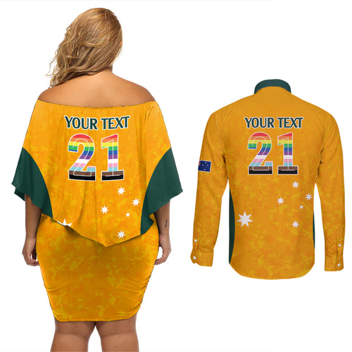 custom-australia-matildas-pride-with-kangaroo-couples-matching-off-shoulder-short-dress-and-long-sleeve-button-shirt