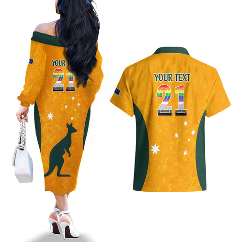 custom-australia-matildas-pride-with-kangaroo-couples-matching-off-the-shoulder-long-sleeve-dress-and-hawaiian-shirt