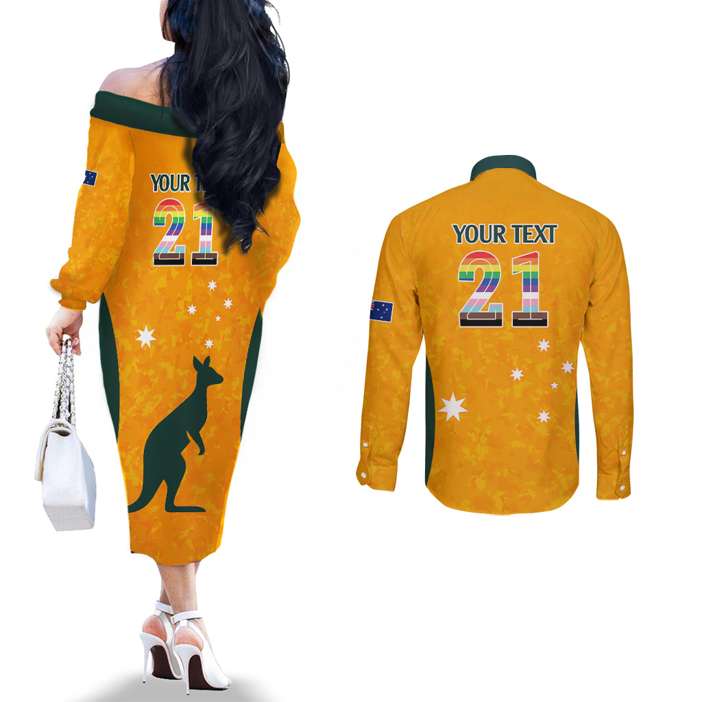custom-australia-matildas-pride-with-kangaroo-couples-matching-off-the-shoulder-long-sleeve-dress-and-long-sleeve-button-shirt