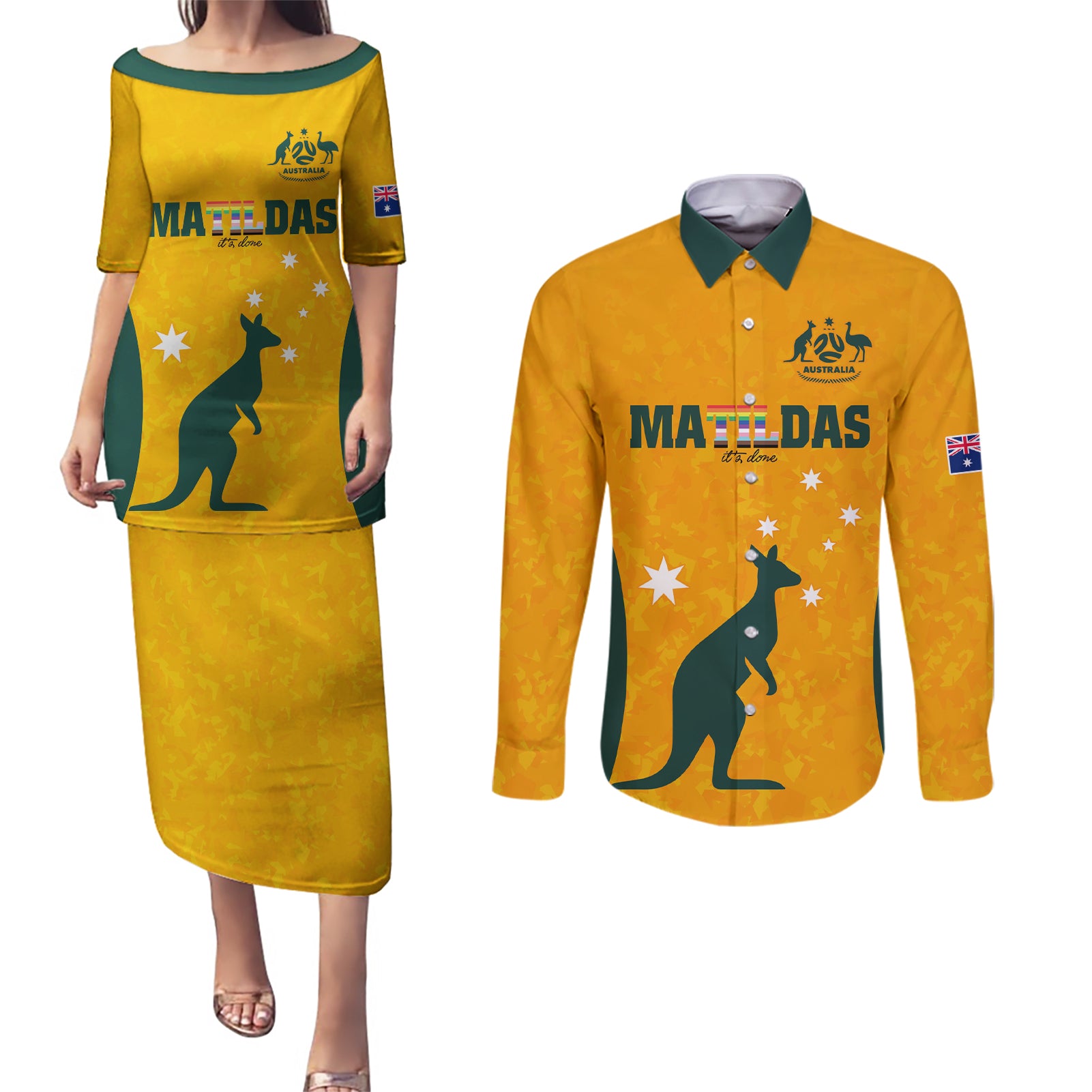 custom-australia-matildas-pride-with-kangaroo-couples-matching-puletasi-dress-and-long-sleeve-button-shirt