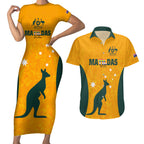 custom-australia-matildas-pride-with-kangaroo-couples-matching-short-sleeve-bodycon-dress-and-hawaiian-shirt