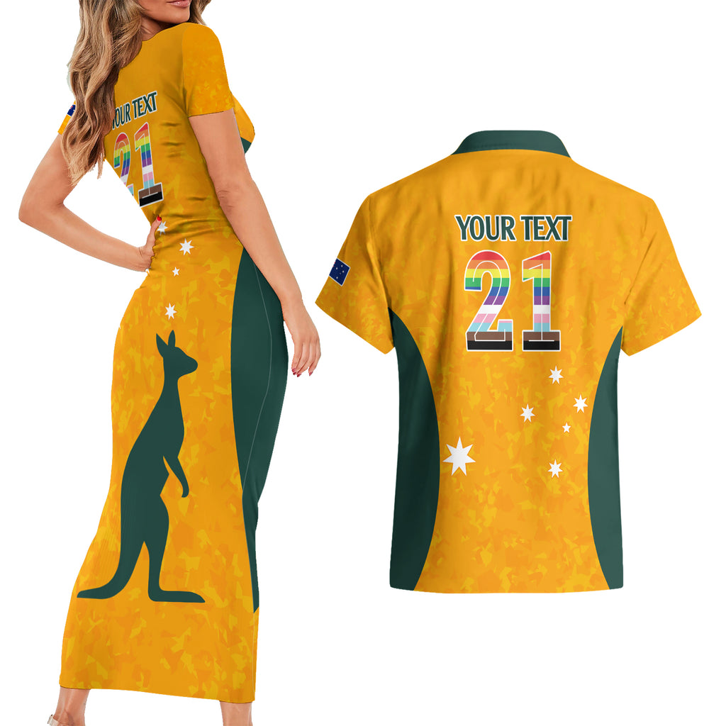 custom-australia-matildas-pride-with-kangaroo-couples-matching-short-sleeve-bodycon-dress-and-hawaiian-shirt