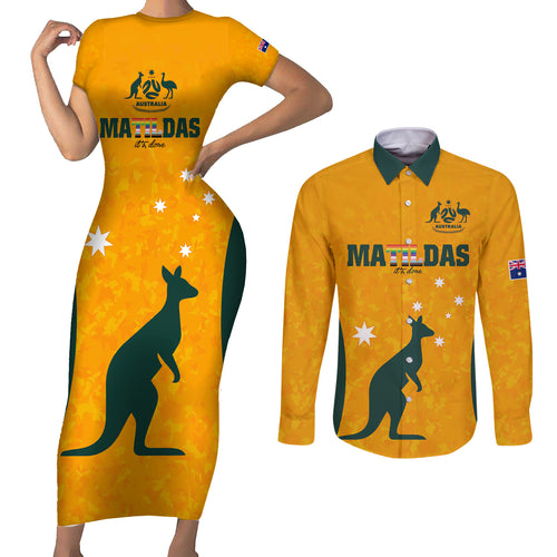 custom-australia-matildas-pride-with-kangaroo-couples-matching-short-sleeve-bodycon-dress-and-long-sleeve-button-shirt