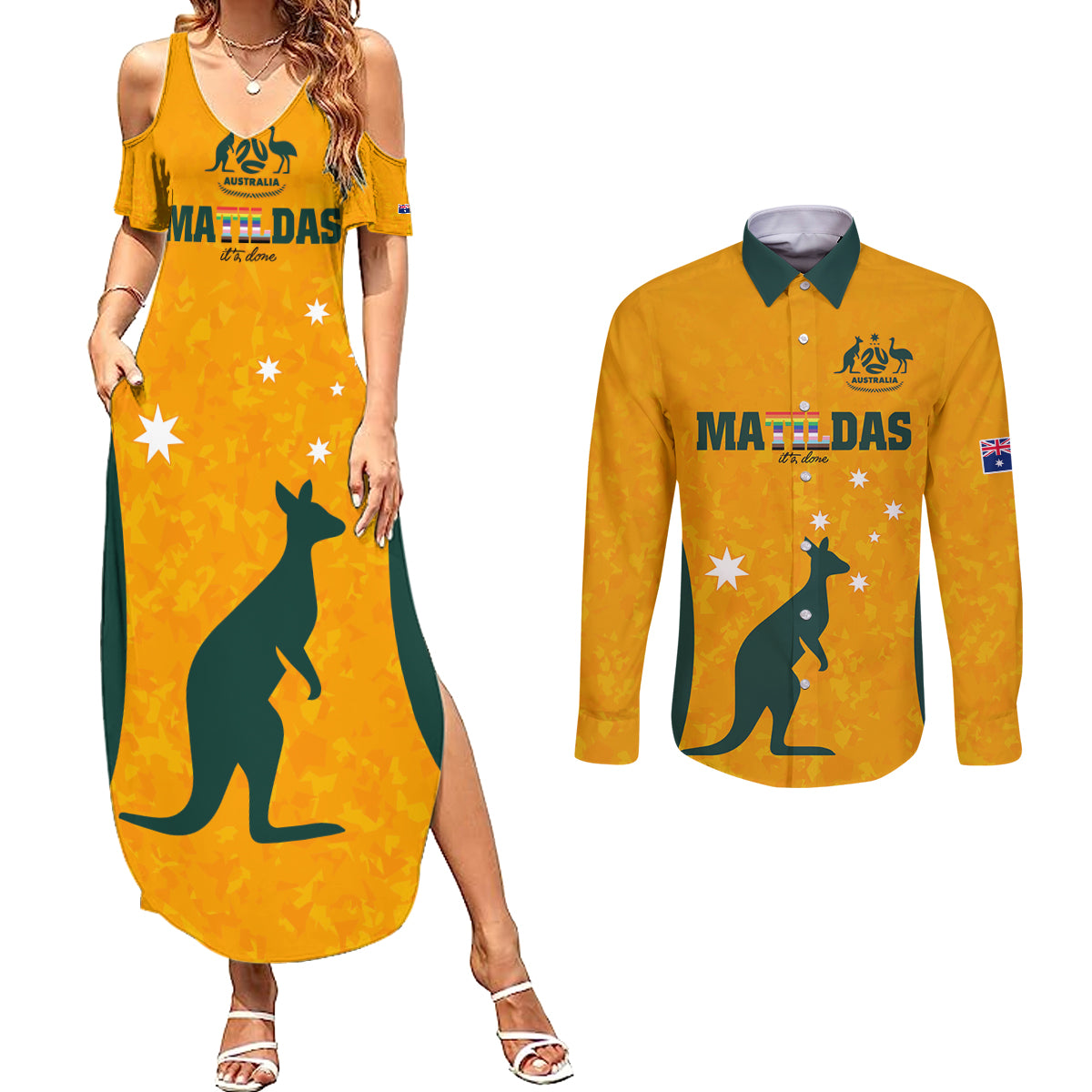 custom-australia-matildas-pride-with-kangaroo-couples-matching-summer-maxi-dress-and-long-sleeve-button-shirt