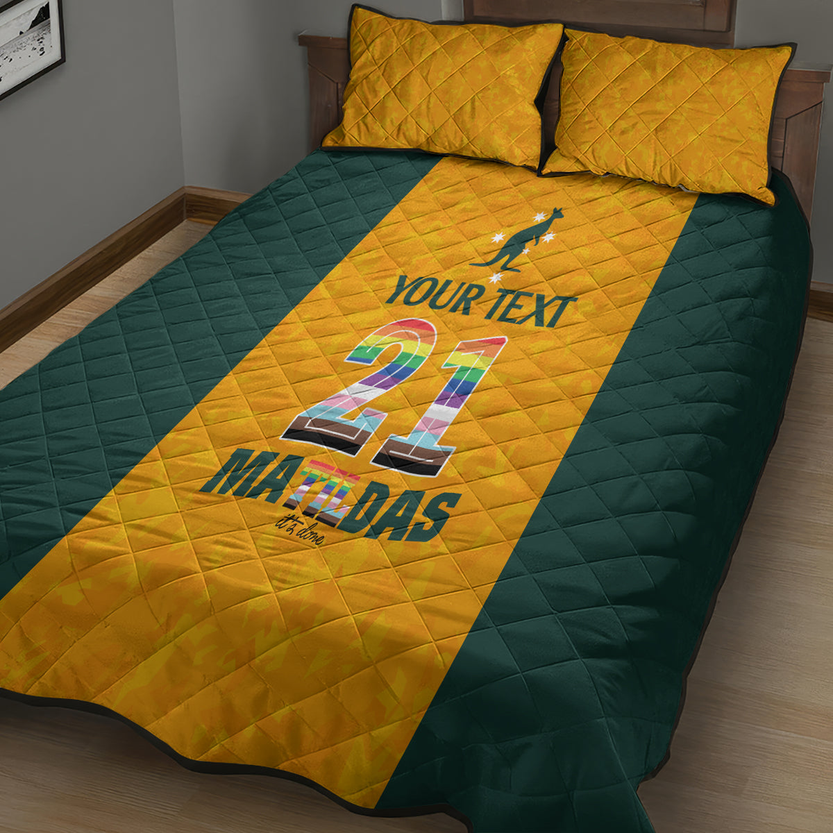 custom-australia-matildas-pride-with-kangaroo-quilt-bed-set