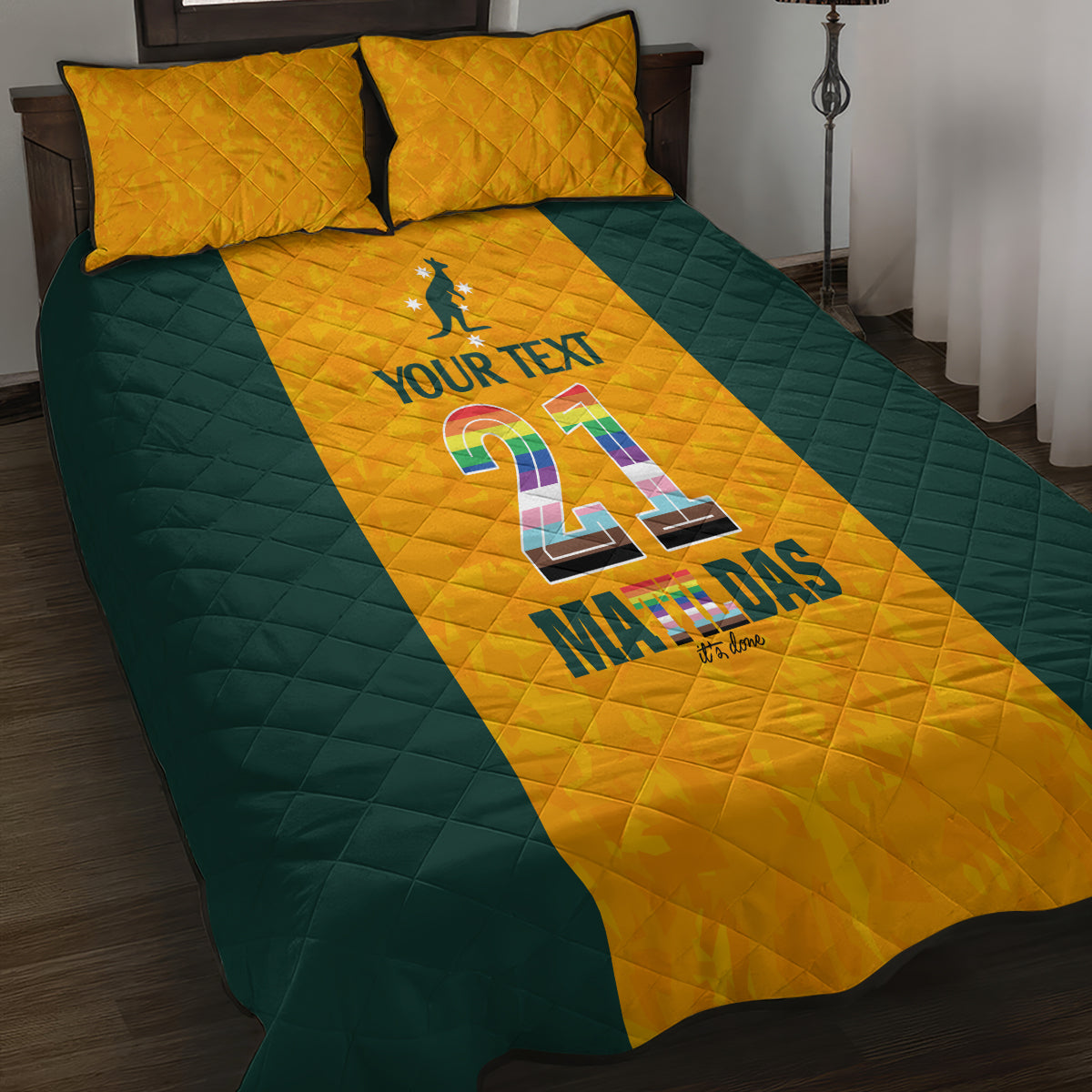 custom-australia-matildas-pride-with-kangaroo-quilt-bed-set
