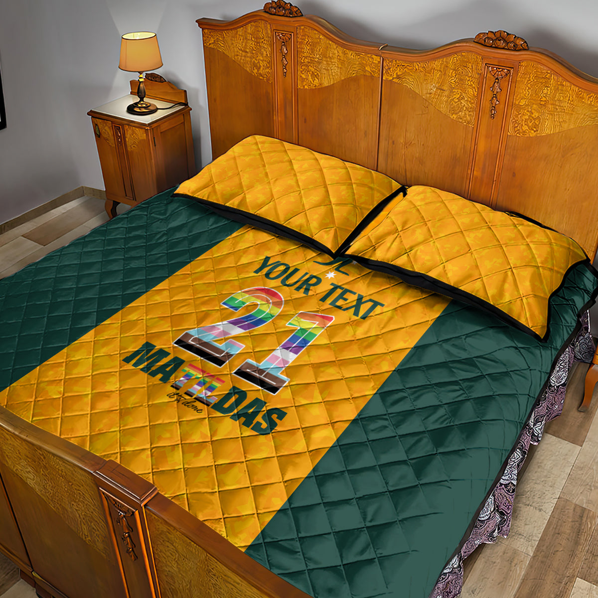 custom-australia-matildas-pride-with-kangaroo-quilt-bed-set