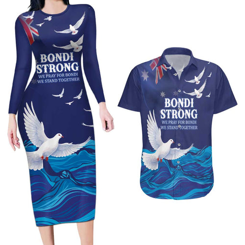 Bondi Beach Pray For Australia Personalised Couples Matching Long Sleeve Bodycon Dress and Hawaiian Shirt - Aussie Hoodie