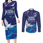 Bondi Beach Pray For Australia Personalised Couples Matching Long Sleeve Bodycon Dress and Long Sleeve Button Shirt - Aussie Hoodie