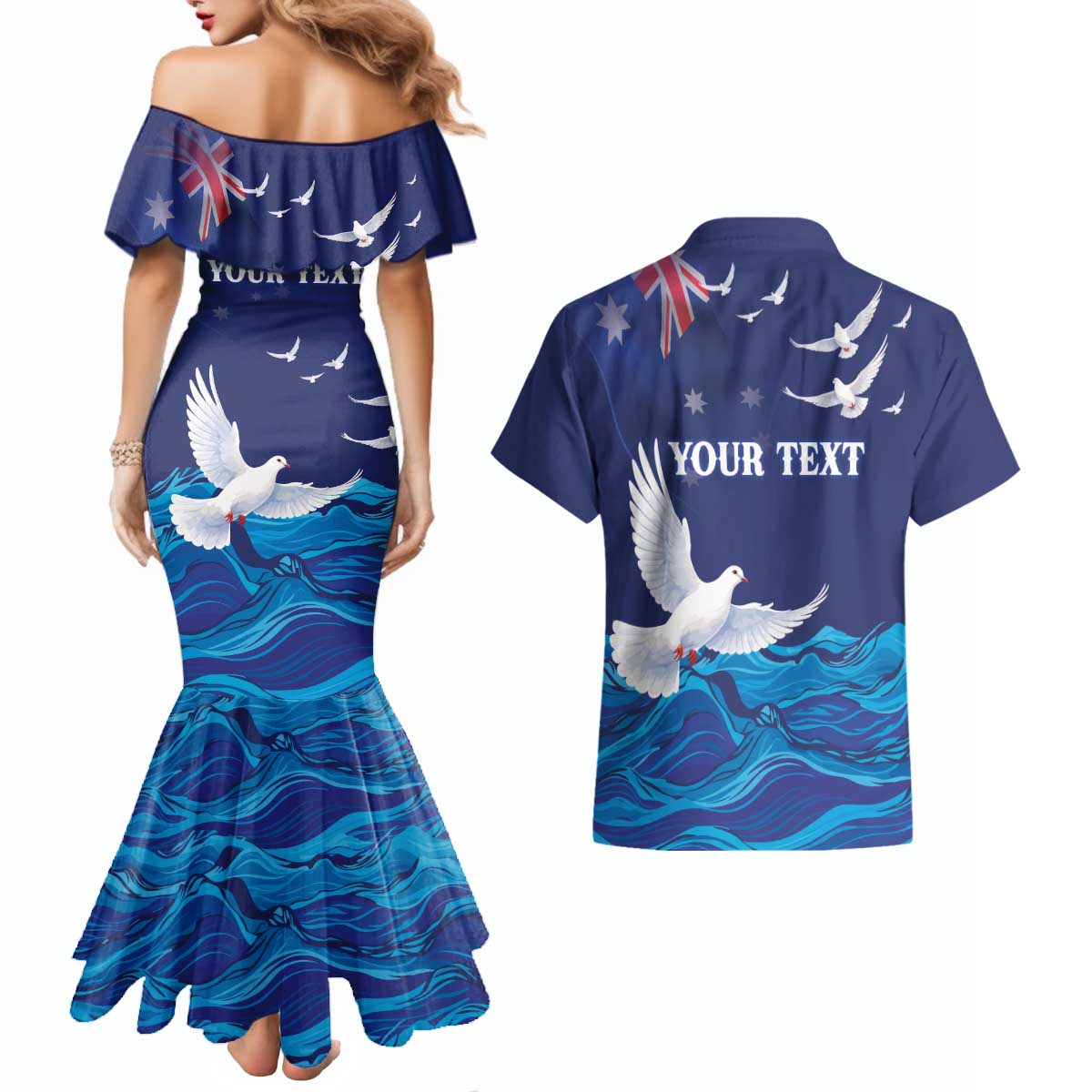 Bondi Beach Pray For Australia Personalised Couples Matching Mermaid Dress and Hawaiian Shirt - Aussie Hoodie
