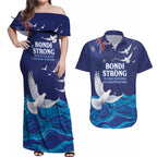 Bondi Beach Pray For Australia Personalised Couples Matching Off Shoulder Maxi Dress and Hawaiian Shirt - Aussie Hoodie
