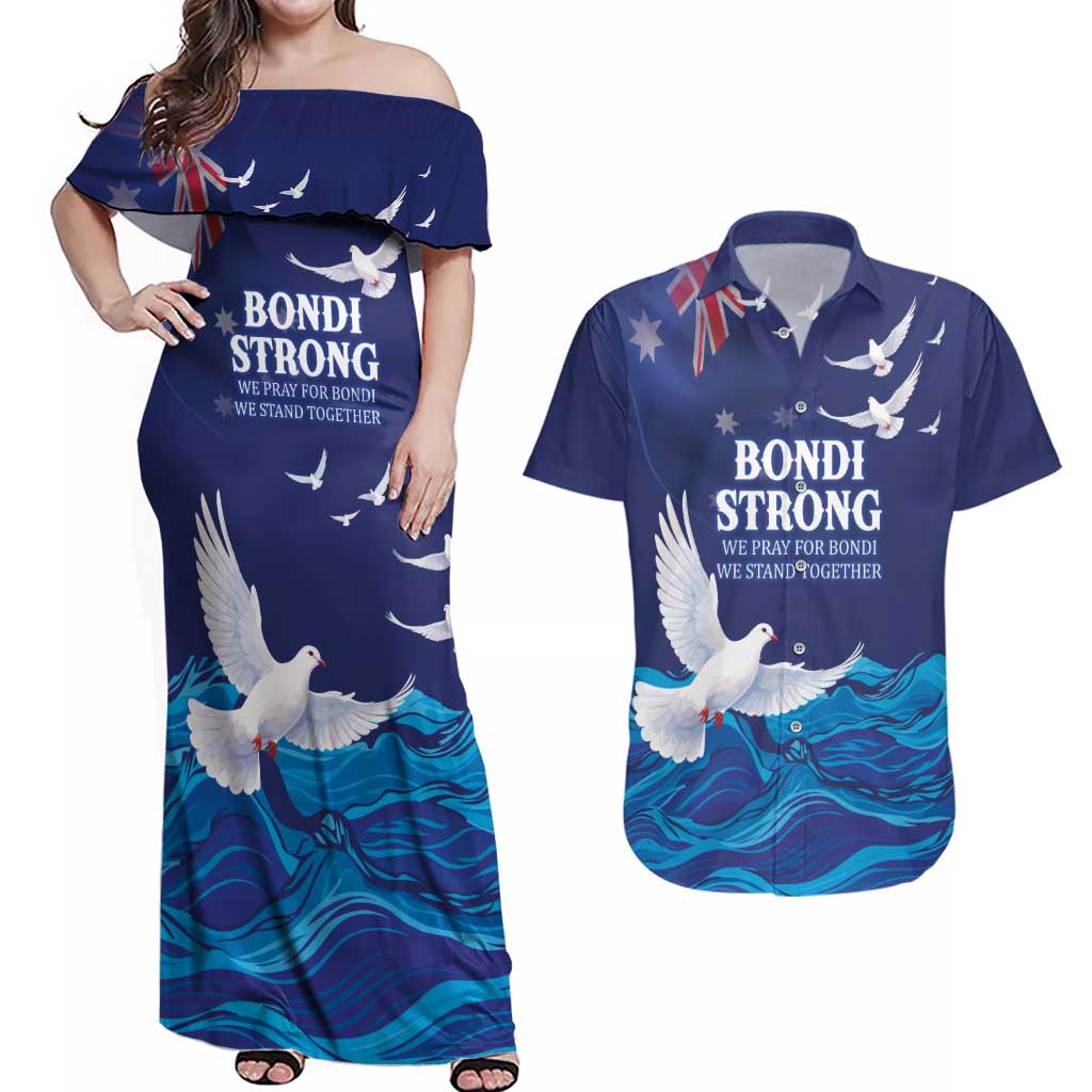 Bondi Beach Pray For Australia Personalised Couples Matching Off Shoulder Maxi Dress and Hawaiian Shirt - Aussie Hoodie