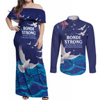 Bondi Beach Pray For Australia Personalised Couples Matching Off Shoulder Maxi Dress and Long Sleeve Button Shirt - Aussie Hoodie